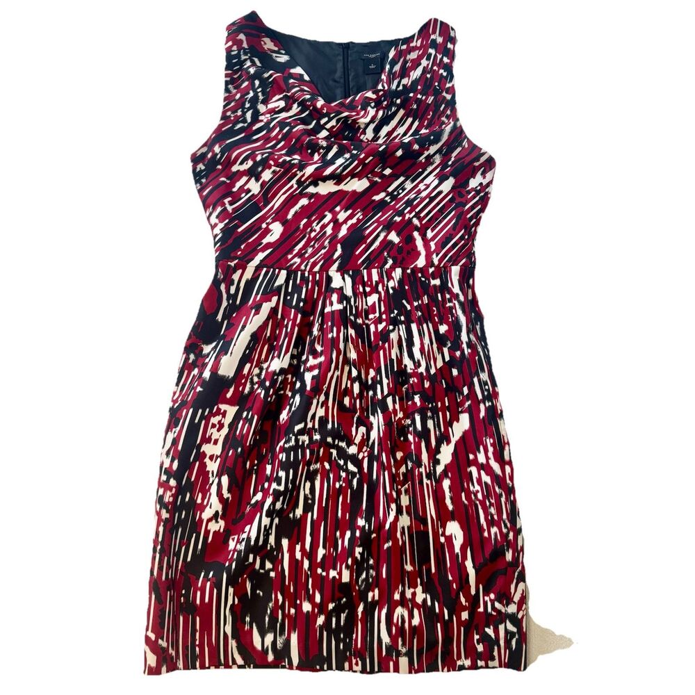 Ann Taylor Red Black White Sleeveless A Line Scoop Neck Dress Size 8
